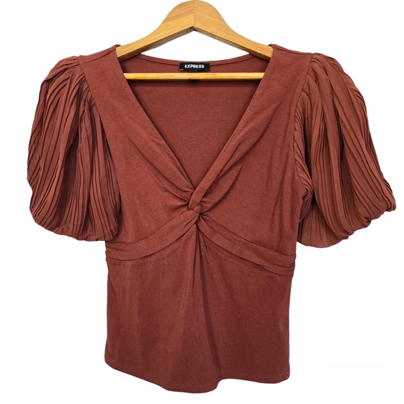 Express Tops - 🌼3 for $15🦋 EXPRESS poof sleeve Top rust twist knot top ladies size Medium